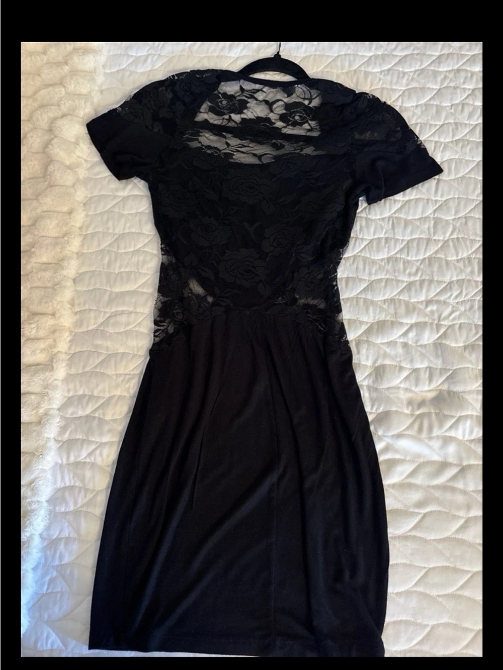 🐦⬛Women’s Black Floral Lace Dress Sheer Yoke Scoop Neck Large